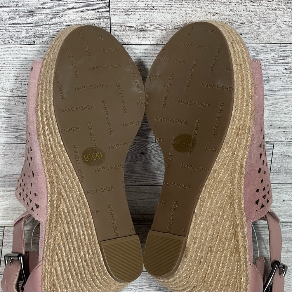 Marc Fisher Laser Cut Out Wedge Espadrille Pink Sandals Women’s Shoe size 9.5 M - Picture 5 of 6